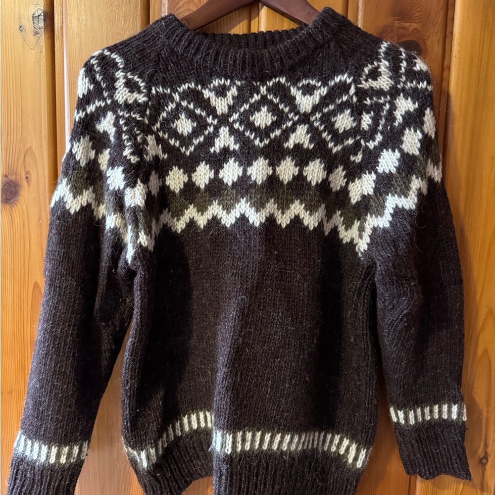 Dark Brown & Cream Fair Isle Crewneck Sweater